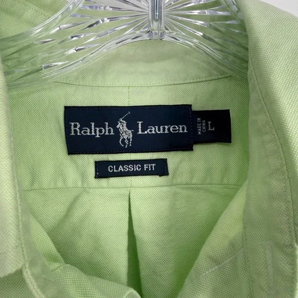 Ralph Lauren Mens Large Classic Fit Oxford Shirt Lime Green Long Sleeve - Picture 4 of 9